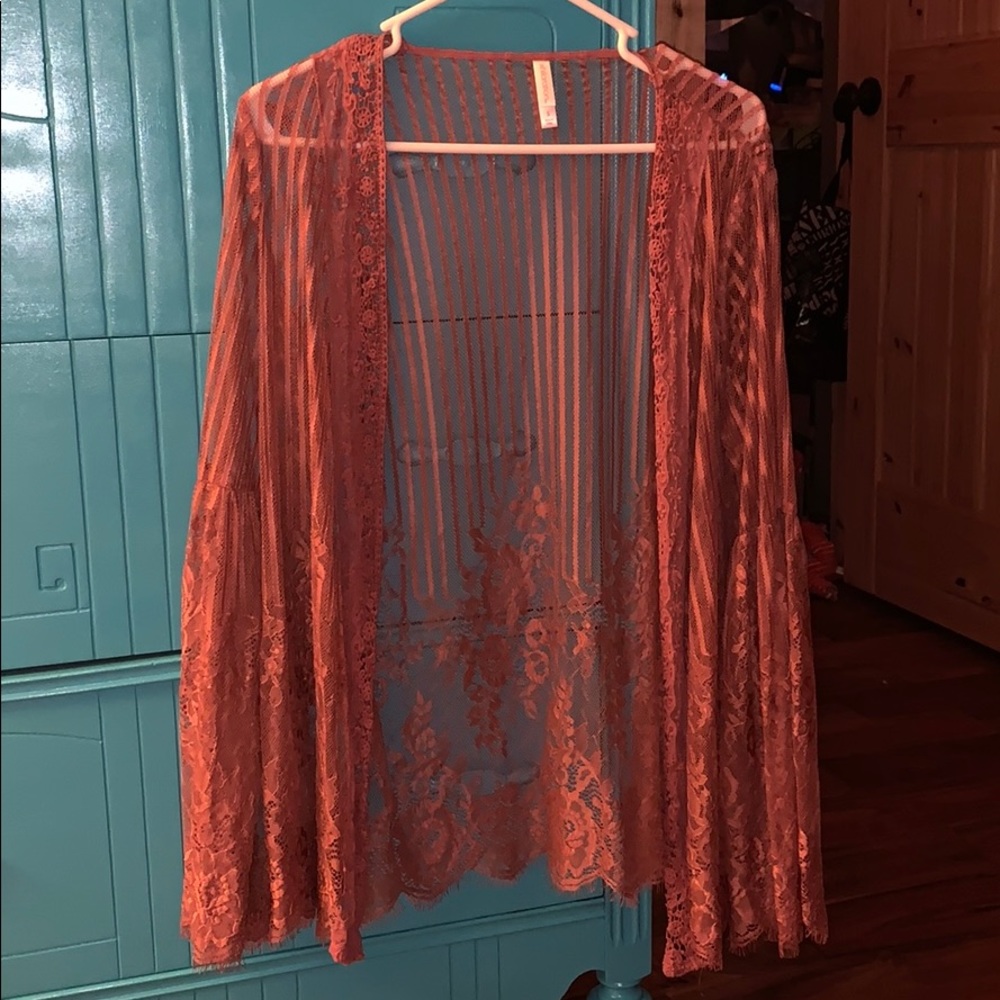 Burgundy lace cardigan